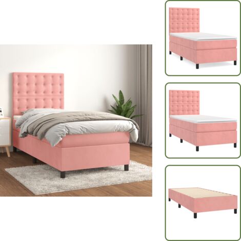 Letto con testiera regolabile - vidaXL Giroletto a Molle con Materasso Rosa 80x200 cm in Velluto - Letto con materasso a molle insacchettato