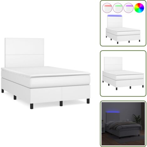 Letto con testiera regolabile - vidaXL Giroletto Molle con Materasso e LED Bianco 120x190cm Similpelle - Letto con coprimaterasso