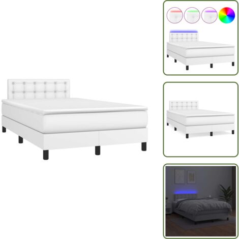 Letto con testiera regolabile - vidaXL Giroletto Molle con Materasso e LED Bianco 120x190cm Similpelle - Letto con coprimaterasso
