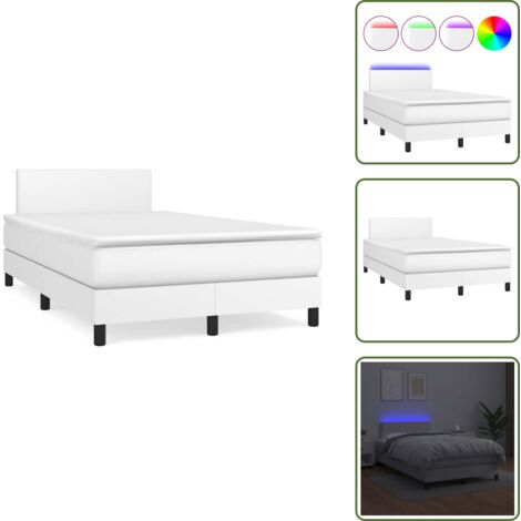 Letto con testiera regolabile - vidaXL Giroletto Molle con Materasso e LED Bianco 120x190cm Similpelle - Letto con coprimaterasso