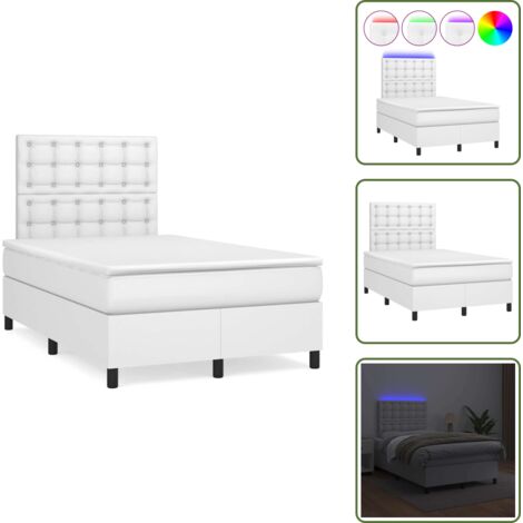 Letto con testiera regolabile - vidaXL Giroletto Molle con Materasso e LED Bianco 120x190cm Similpelle - Letto con coprimaterasso