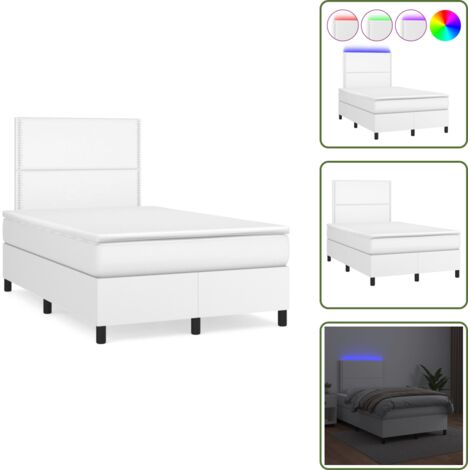 Letto con testiera regolabile - vidaXL Giroletto Molle con Materasso e LED Bianco 120x190cm Similpelle - Letto con coprimaterasso