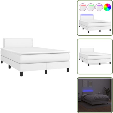 Letto con testiera regolabile - vidaXL Giroletto Molle con Materasso e LED Bianco 120x190cm Similpelle - Letto con coprimaterasso