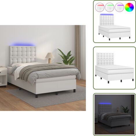 Letto con testiera regolabile - vidaXL Giroletto Molle con Materasso e LED Bianco 120x200cm Similpelle - Letto con coprimaterasso