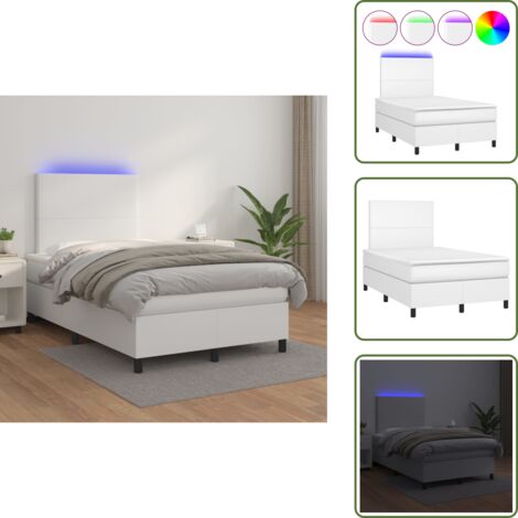 Letto con testiera regolabile - vidaXL Giroletto Molle con Materasso e LED Bianco 120x200cm Similpelle - Letto con coprimaterasso
