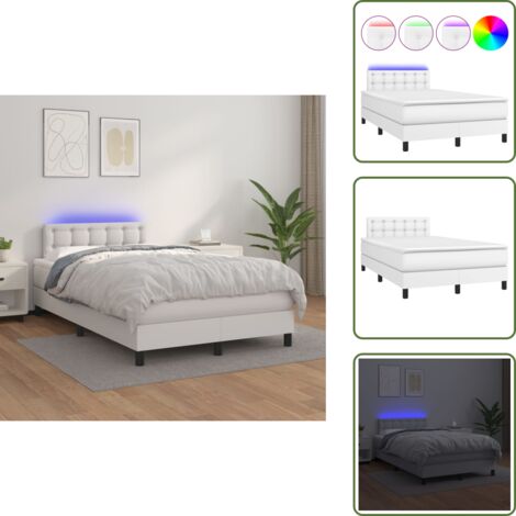 Letto con testiera regolabile - vidaXL Giroletto Molle con Materasso e LED Bianco 120x200cm Similpelle - Letto con coprimaterasso