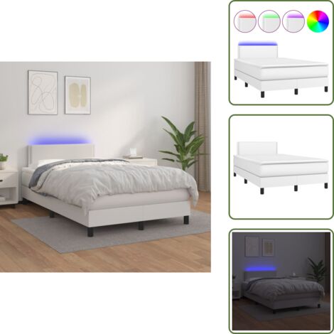 Letto con testiera regolabile - vidaXL Giroletto Molle con Materasso e LED Bianco 120x200cm Similpelle - Letto con coprimaterasso