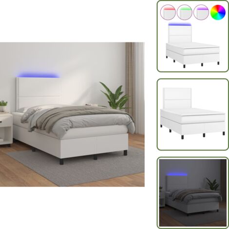 Letto con testiera regolabile - vidaXL Giroletto Molle con Materasso e LED Bianco 120x200cm Similpelle - Letto con coprimaterasso