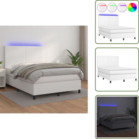 Letto con testiera regolabile - vidaXL Giroletto Molle con Materasso e LED Bianco 140x190cm Similpelle - Letto con coprimaterasso