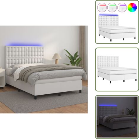 Letto con testiera regolabile - vidaXL Giroletto Molle con Materasso e LED Bianco 140x190cm Similpelle - Letto con coprimaterasso