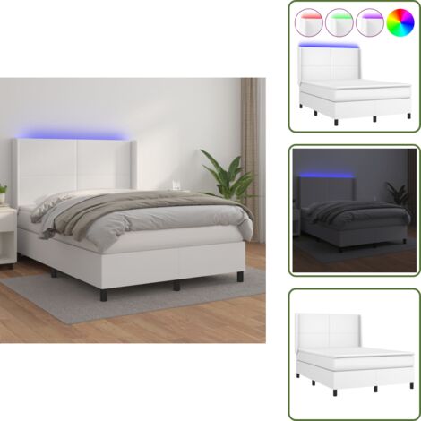 Letto con testiera regolabile - vidaXL Giroletto Molle con Materasso e LED Bianco 140x190cm Similpelle - Letto con coprimaterasso