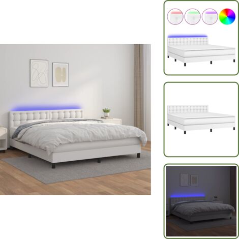 Letto con testiera regolabile - vidaXL Giroletto Molle con Materasso e LED Bianco 160x200cm Similpelle - Letto con coprimaterasso