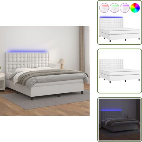 Letto con testiera regolabile - vidaXL Giroletto Molle con Materasso e LED Bianco 160x200cm Similpelle - Letto con coprimaterasso