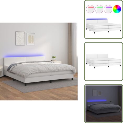 Letto con testiera regolabile - vidaXL Giroletto Molle con Materasso e LED Bianco 200x200cm Similpelle - Letto con coprimaterasso
