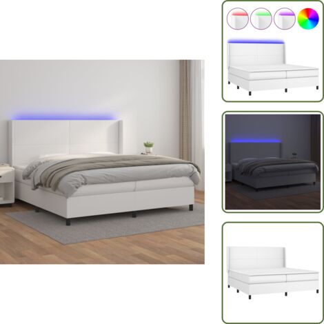 Letto con testiera regolabile - vidaXL Giroletto Molle con Materasso e LED Bianco 200x200cm Similpelle - Letto con coprimaterasso