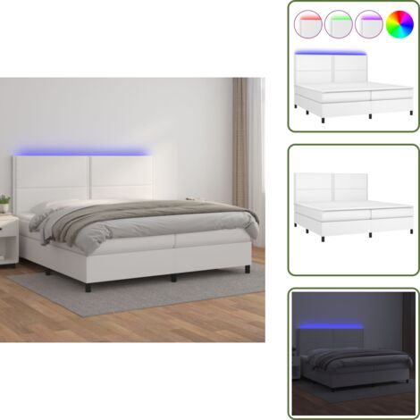 Letto con testiera regolabile - vidaXL Giroletto Molle con Materasso e LED Bianco 200x200cm Similpelle - Letto con coprimaterasso