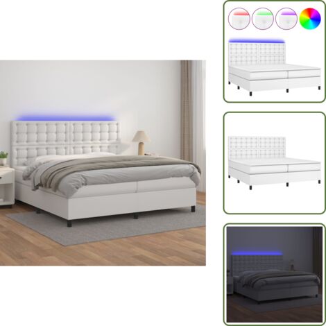 Letto con testiera regolabile - vidaXL Giroletto Molle con Materasso e LED Bianco 200x200cm Similpelle - Letto con coprimaterasso