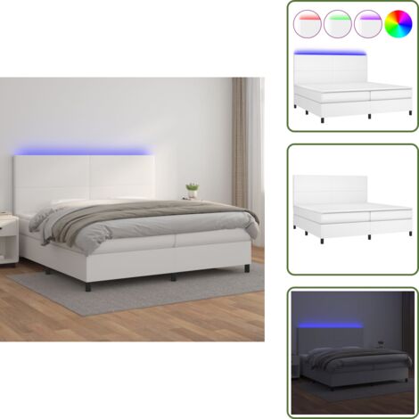 Letto con testiera regolabile - vidaXL Giroletto Molle con Materasso e LED Bianco 200x200cm Similpelle - Letto con coprimaterasso