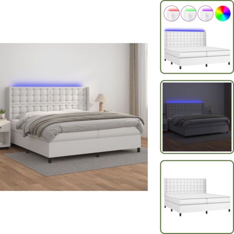 Letto con testiera regolabile - vidaXL Giroletto Molle con Materasso e LED Bianco 200x200cm Similpelle - Letto con coprimaterasso