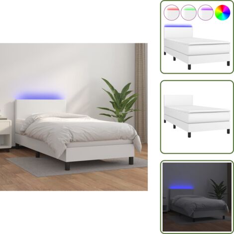 Letto con testiera regolabile - vidaXL Giroletto Molle con Materasso e LED Bianco 90x190 cm Similpelle - Letto con coprimaterasso