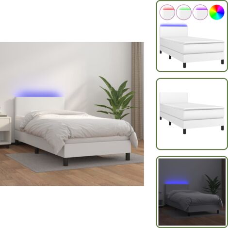Letto con testiera regolabile - vidaXL Giroletto Molle con Materasso e LED Bianco 90x200 cm Similpelle - Letto con coprimaterasso