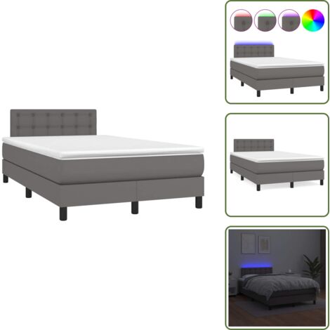 Letto con testiera regolabile - vidaXL Giroletto Molle con Materasso e LED Grigio 120x190cm Similpelle - Letto con coprimaterasso