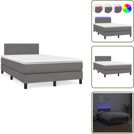 Letto con testiera regolabile - vidaXL Giroletto Molle con Materasso e LED Grigio 120x190cm Similpelle - Letto con coprimaterasso
