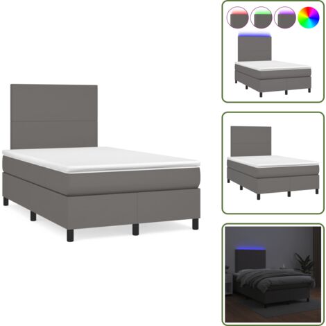 Letto con testiera regolabile - vidaXL Giroletto Molle con Materasso e LED Grigio 120x190cm Similpelle - Letto con coprimaterasso