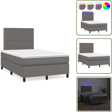 Letto con testiera regolabile - vidaXL Giroletto Molle con Materasso e LED Grigio 120x190cm Similpelle - Letto con coprimaterasso