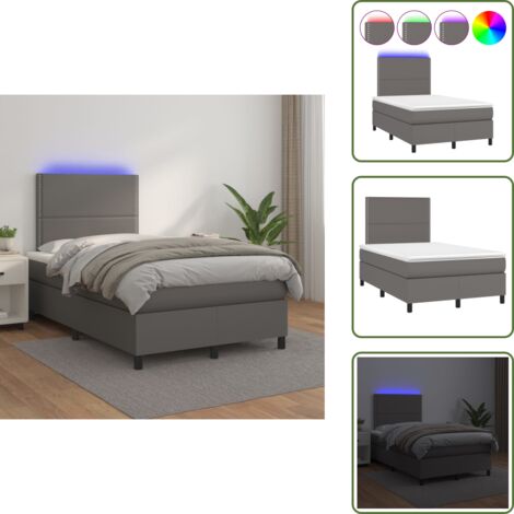 Letto con testiera regolabile - vidaXL Giroletto Molle con Materasso e LED Grigio 120x200cm Similpelle - Letto con coprimaterasso
