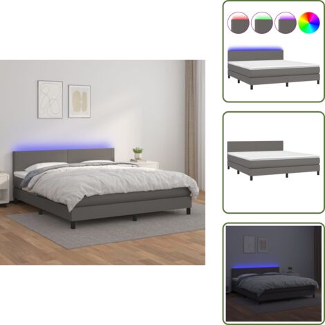 Letto con testiera regolabile - vidaXL Giroletto Molle con Materasso e LED Grigio 160x200cm Similpelle - Letto con coprimaterasso
