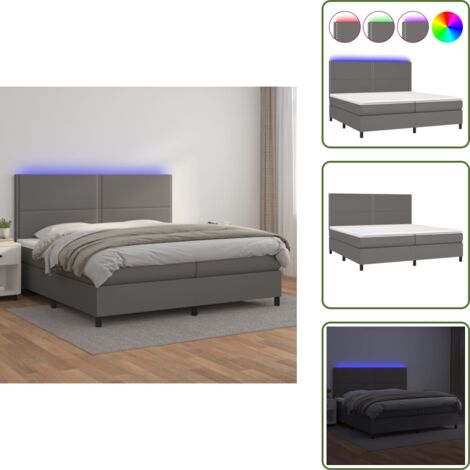 Letto con testiera regolabile - vidaXL Giroletto Molle con Materasso e LED Grigio 200x200cm Similpelle - Letto con coprimaterasso