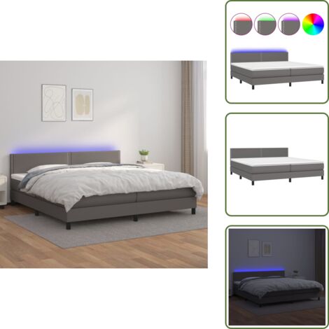 Letto con testiera regolabile - vidaXL Giroletto Molle con Materasso e LED Grigio 200x200cm Similpelle - Letto con coprimaterasso