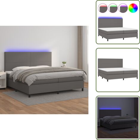 Letto con testiera regolabile - vidaXL Giroletto Molle con Materasso e LED Grigio 200x200cm Similpelle - Letto con coprimaterasso