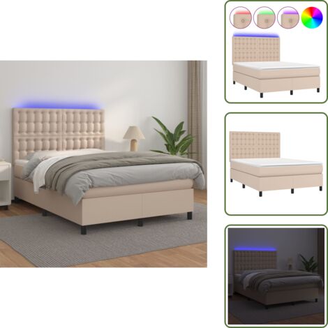 Letto con testiera regolabile - vidaXL Giroletto Molle Materasso e LED Cappuccino 140x190cm Similpelle - Materasso con LED