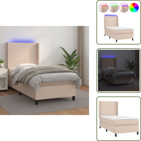 Letto con testiera regolabile - vidaXL Giroletto Molle Materasso e LED Cappuccino 90x190 cm Similpelle - Materasso con luci LED