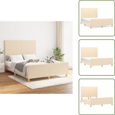Letto con testiera regolabile - vidaXL Giroletto senza Materasso Crema 140x200 cm in Tessuto - Letto con gambe di supporto