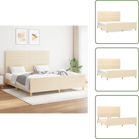 Letto con testiera regolabile - vidaXL Giroletto senza Materasso Crema 160x200 cm in Tessuto - Letto con gambe di supporto