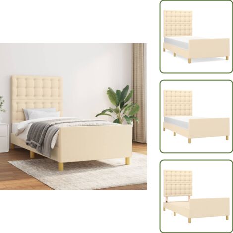 Letto con testiera regolabile - vidaXL Giroletto senza Materasso Crema 90x200 cm in Tessuto - Letto con gambe di supporto