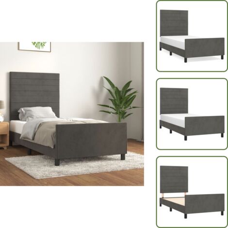 Letto con testiera regolabile - vidaXL Giroletto senza Materasso Grigio Scuro 100x200 cm Velluto - Letto con gambe di supporto