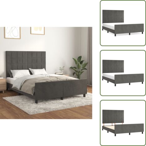 Letto con testiera regolabile - vidaXL Giroletto senza Materasso Grigio Scuro 140x190 cm Velluto - Letto con velluto