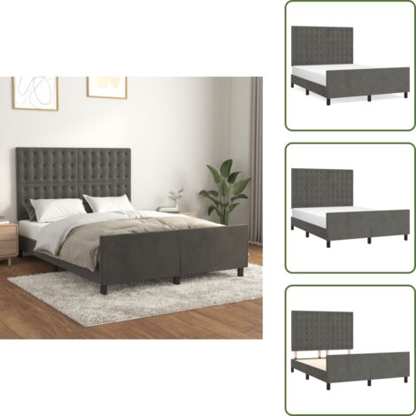 Letto con testiera regolabile - vidaXL Giroletto senza Materasso Grigio Scuro 140x200 cm Velluto - Letto in velluto