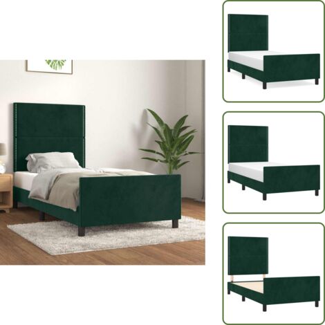 Letto con testiera regolabile - vidaXL Giroletto senza Materasso Verde Scuro 100x200 cm in Velluto - Letto in velluto