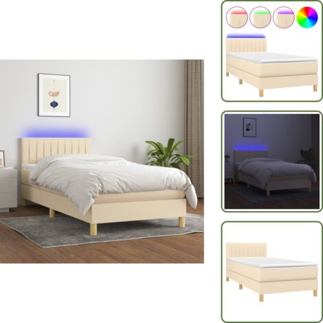 Letto con testiera regolabile - vidaXL Letto a Molle con Materasso e LED Crema 100x200cm in Tessuto - Letto con luci LED