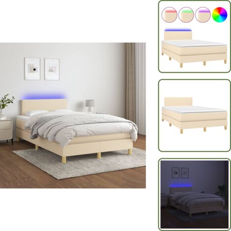 Letto con testiera regolabile - vidaXL Letto a Molle con Materasso e LED Crema 120x200cm in Tessuto - Letto con luci LED