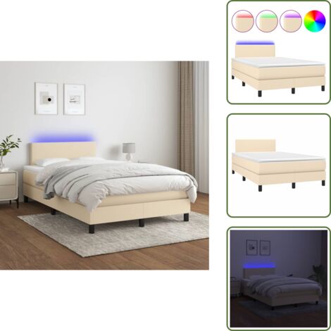 Letto con testiera regolabile - vidaXL Letto a Molle con Materasso e LED Crema 120x200cm in Tessuto - Letto con luci LED