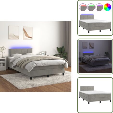 Letto con testiera regolabile - vidaXL Letto a Molle con Materasso e LED Grigio Chiaro 120x200 cm Velluto - Letto in velluto