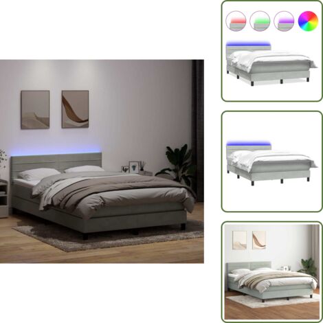 Letto con testiera regolabile - vidaXL Letto a Molle con Materasso e LED Grigio Chiaro 160x210cm Velluto - Letto in velluto