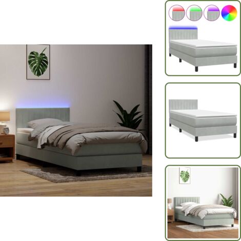 Letto con testiera regolabile - vidaXL Letto a Molle con Materasso e LED Grigio Chiaro 80x210 cm Velluto - Letto in velluto