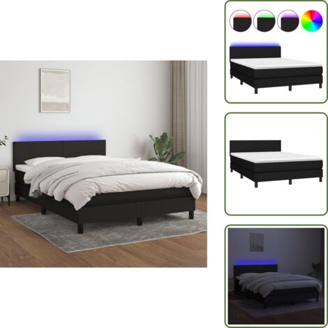 Letto con testiera regolabile - vidaXL Letto a Molle con Materasso e LED Nero 140x200 cm in Tessuto - Letto con luci LED